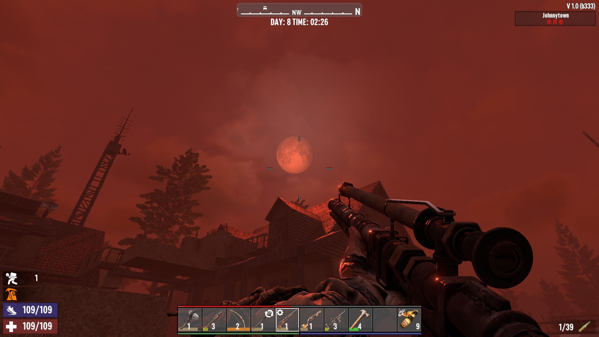 Orange-red night sky - the moon warns you of danger to come