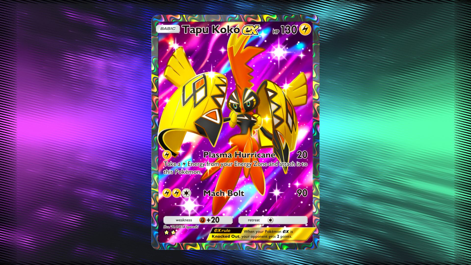 Tapu Koko ex takes just one turn of setup to get to 3 Energy, allowing it to wreak havoc early with its 90 damage move.