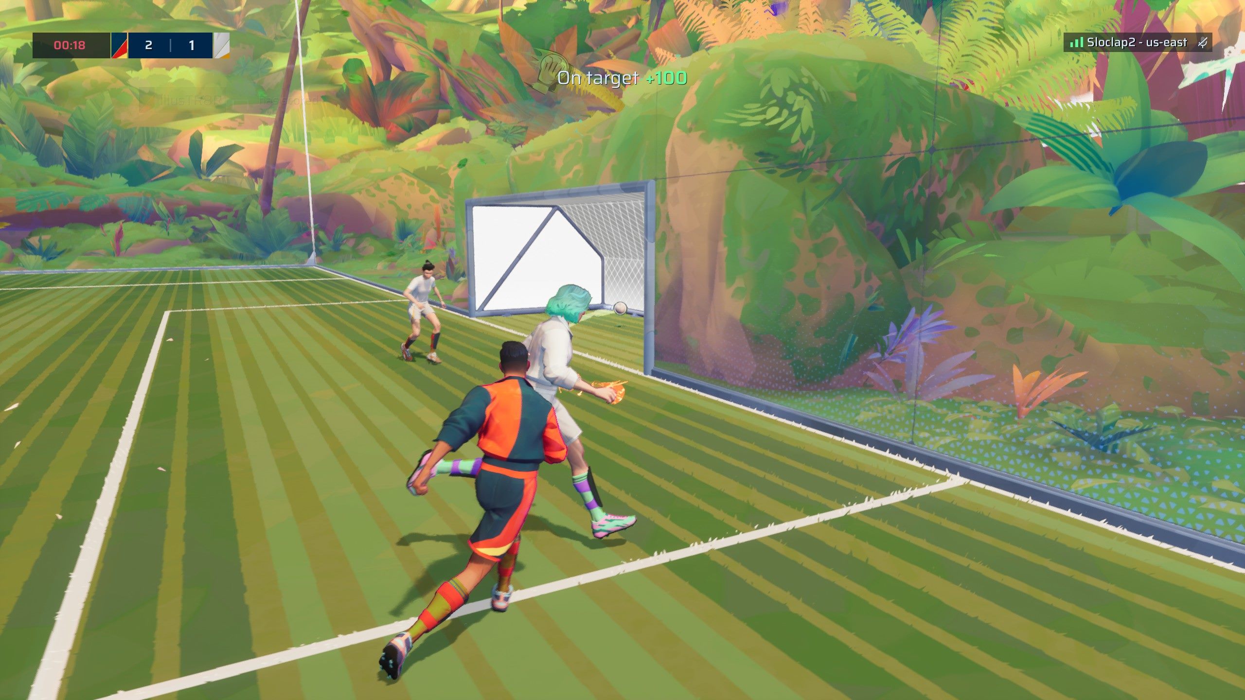 You can aim your shots and passes in Rematch. Sometimes a lucky bounce might also help you score.