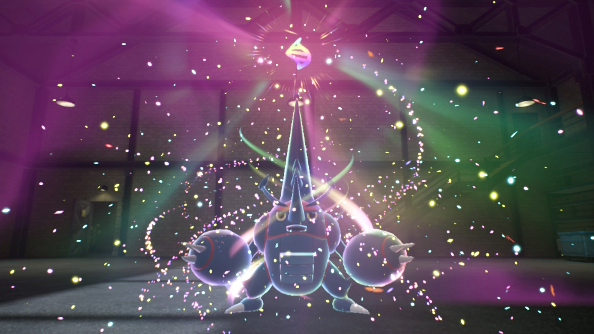 Heracross Mega Evolving into Mega Heracross inside the Racine Construction building.