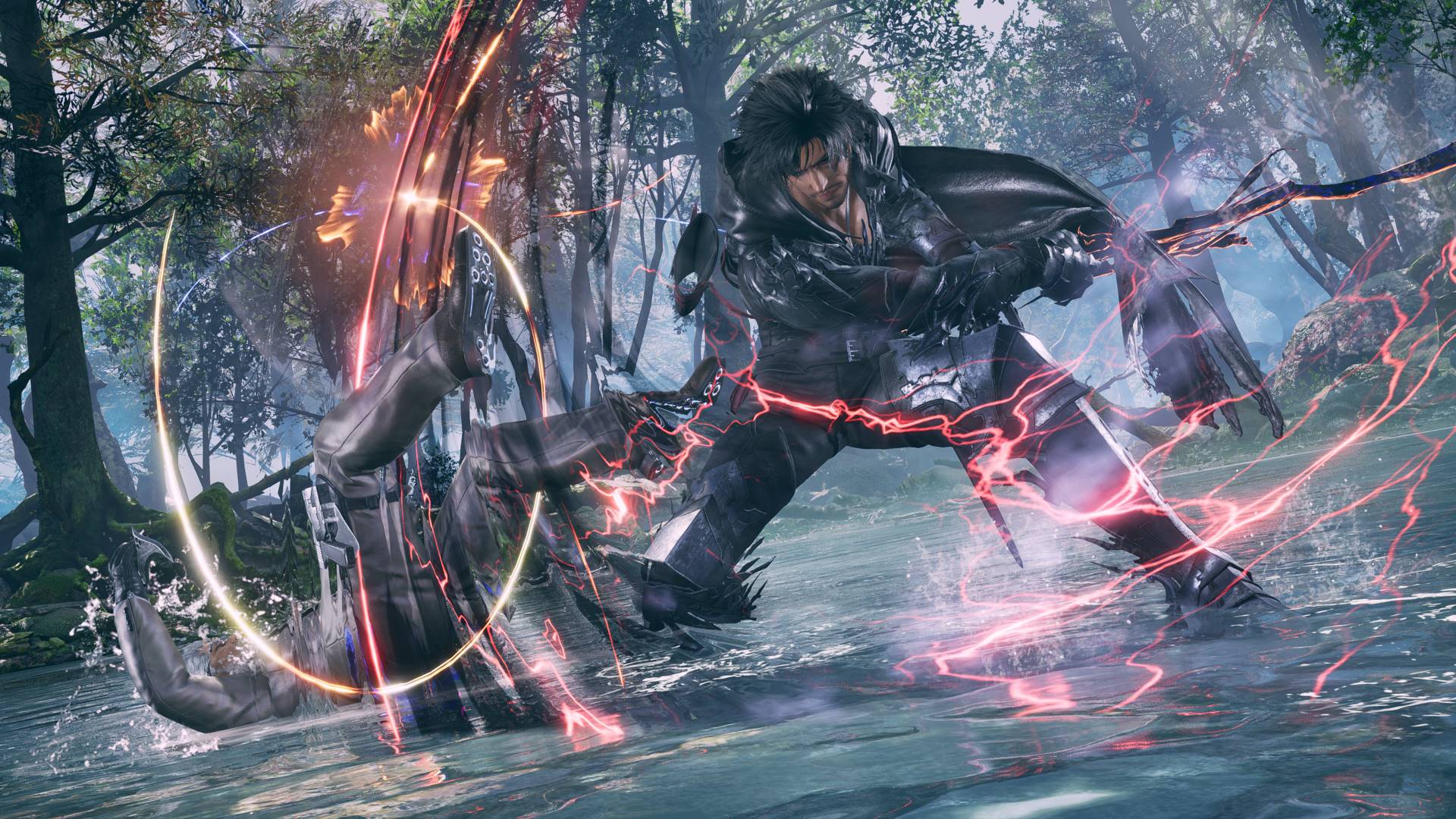 Clive Rosfield, the final DLC guest member from Season 1, using his sword to knock down an opponent to the ground.