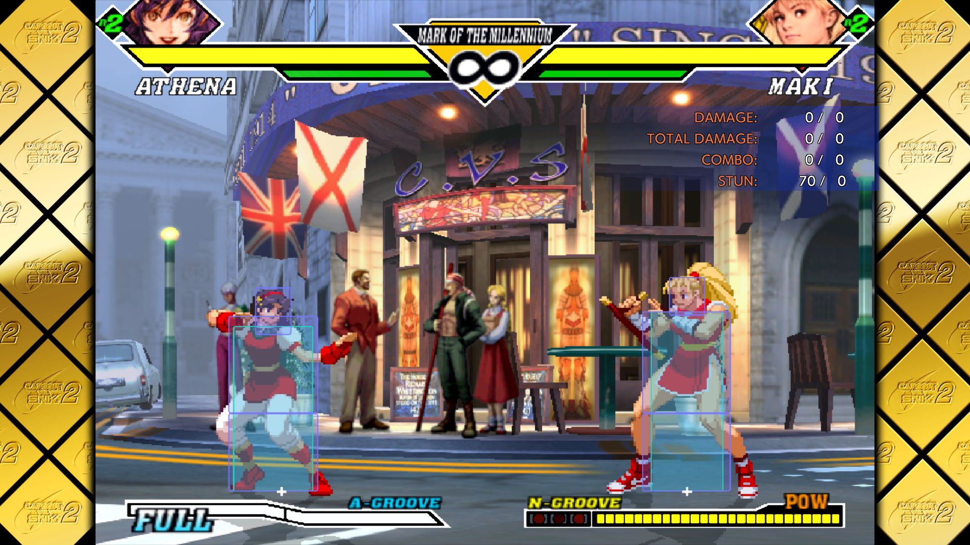 The new training mode in Capcom Fighting Collection 2 allows you to see hitboxes and frame data