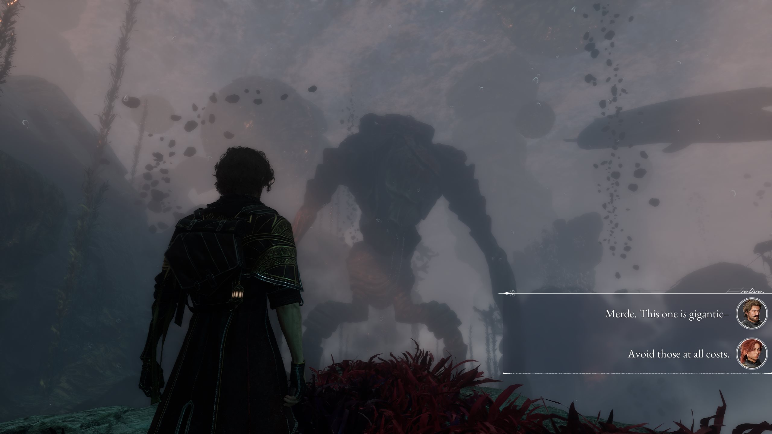 Gustave notices a tall boss in the distance. The Continent is a scary place filled with all kinds of horrors.