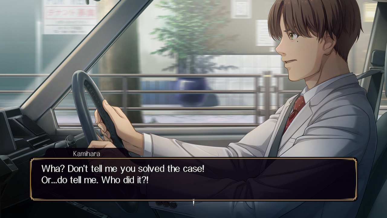 Kamihara listening to the main protagonist in his car, waiting to hear his insight