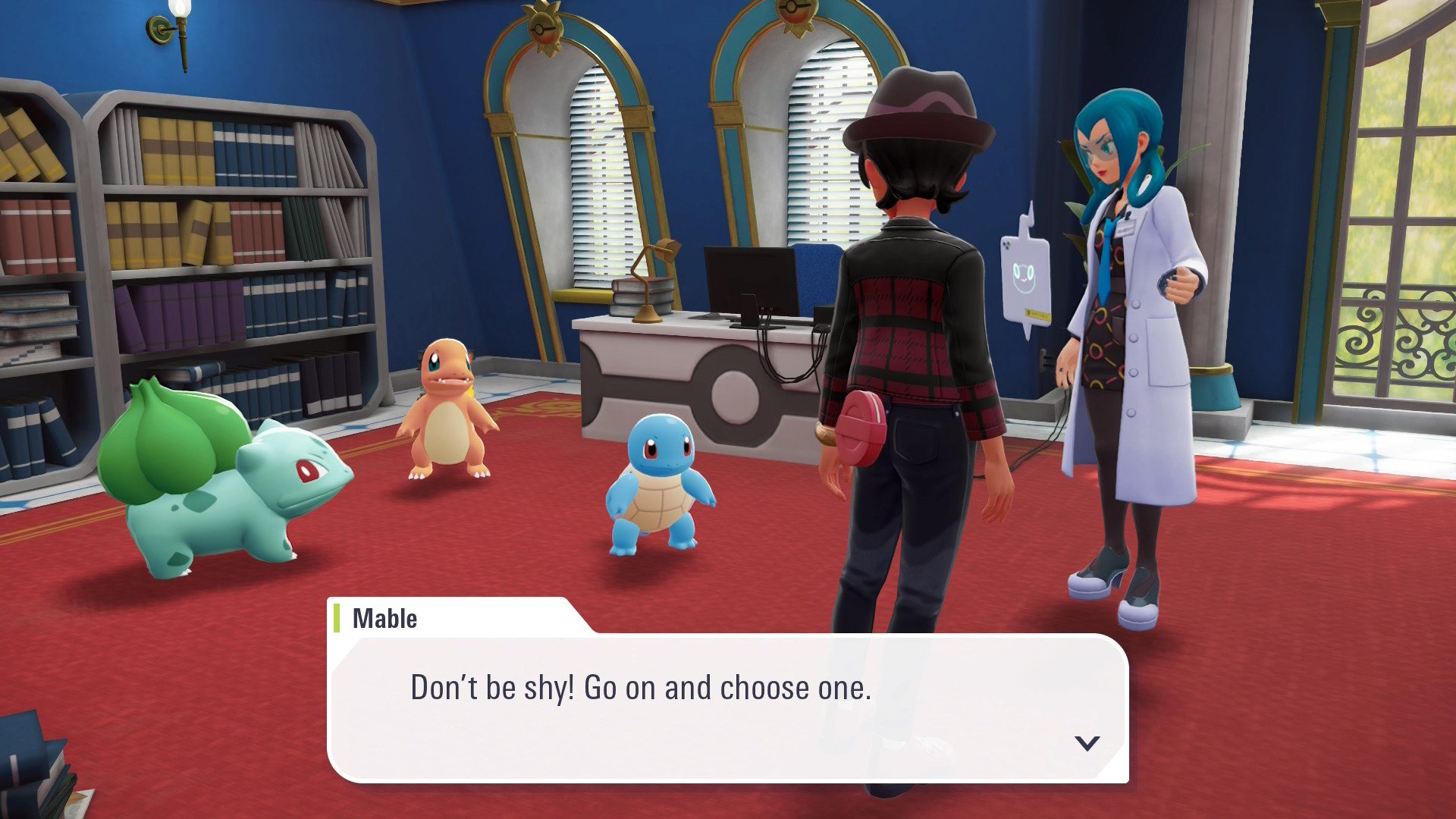 In Side Mission 022, players can go to Mable’s office to choose one of the Kanto starters.