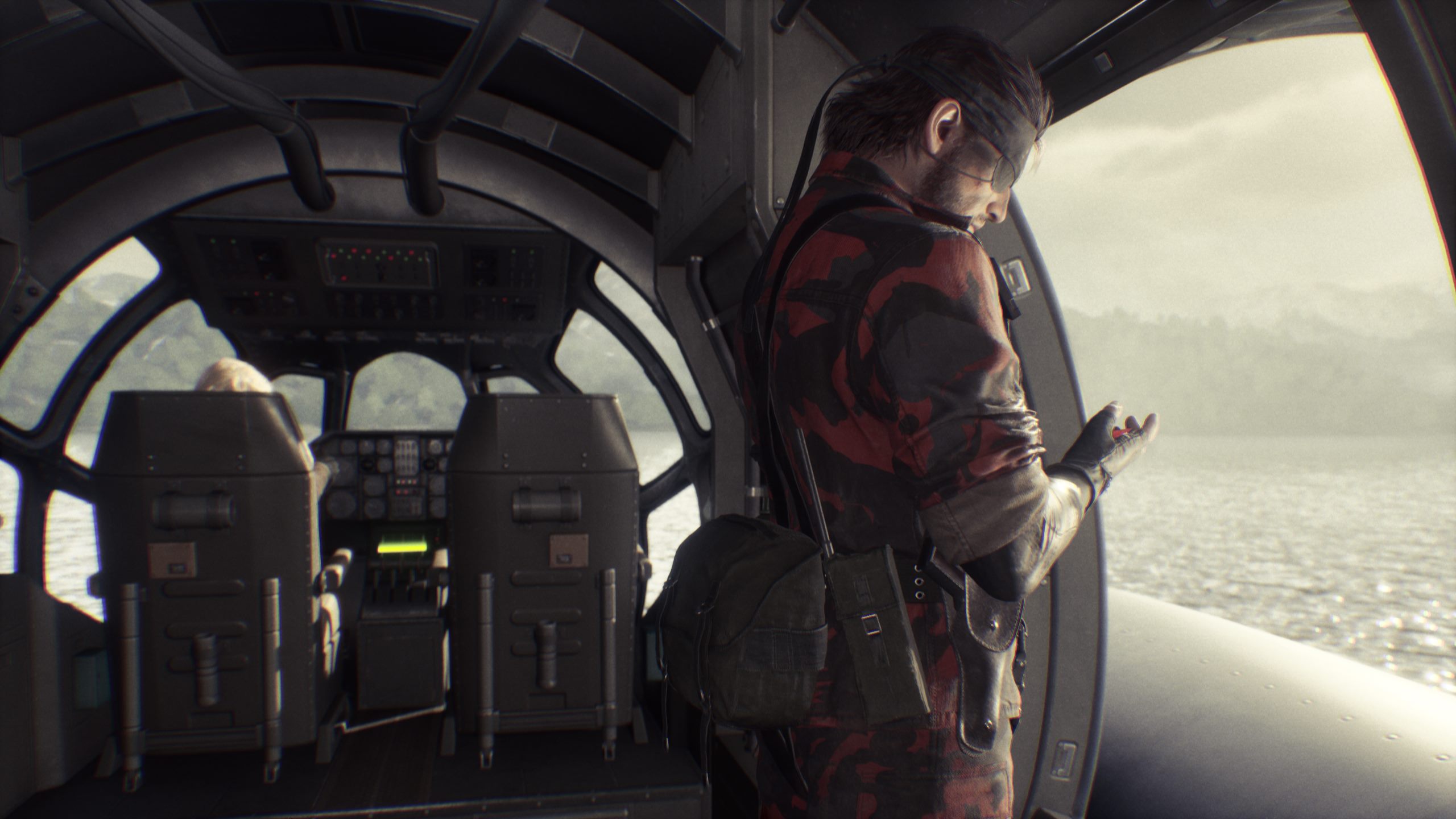 Snake looking down at a flower petal, a bloody reminder of what his mission has forced him to do at its very end.
