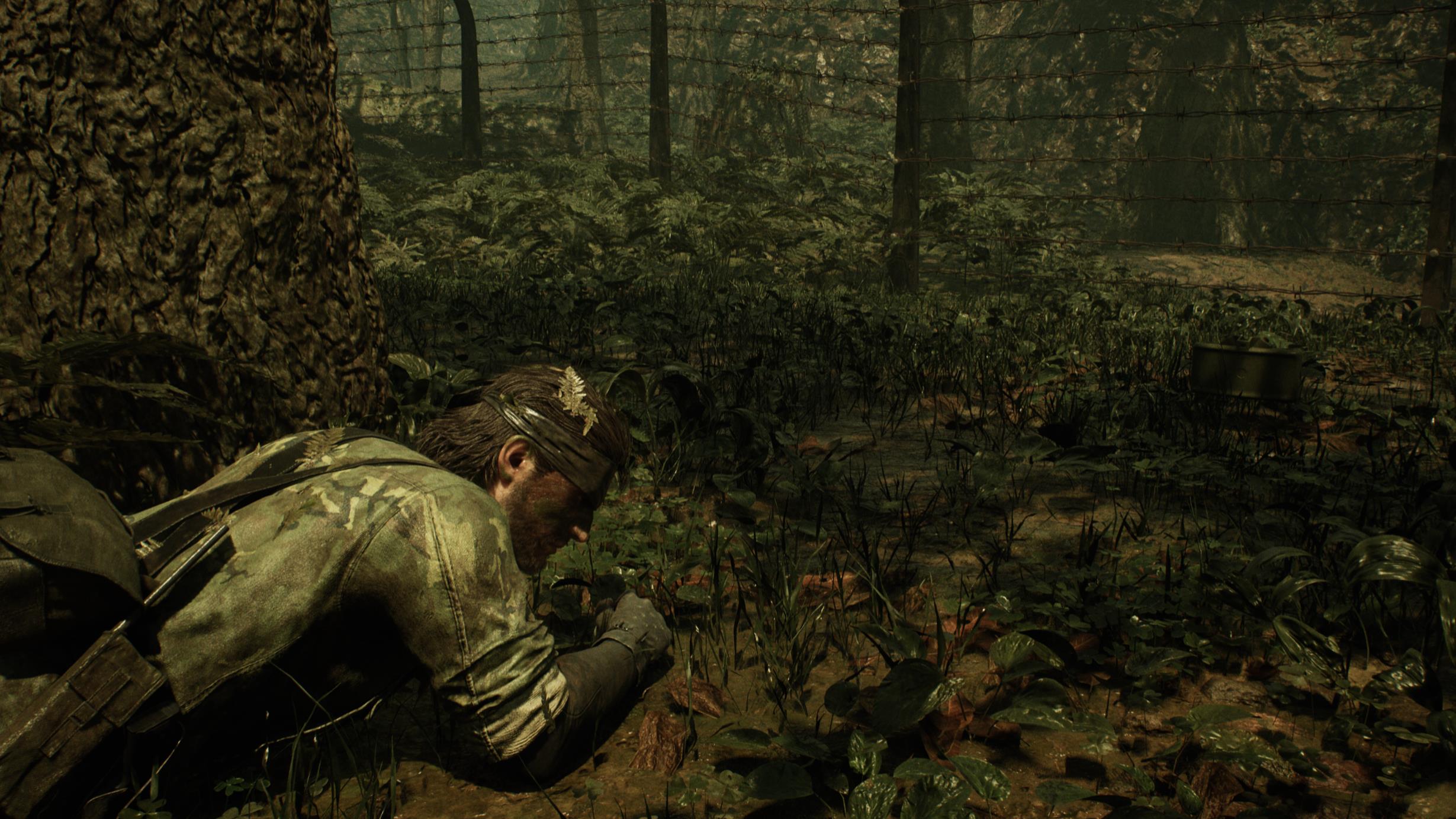 The environments in Metal Gear Solid Delta: Snake Eater demand a lot of player awareness. Many hidden traps, like the claymore in this image, are waiting to stop you from success.