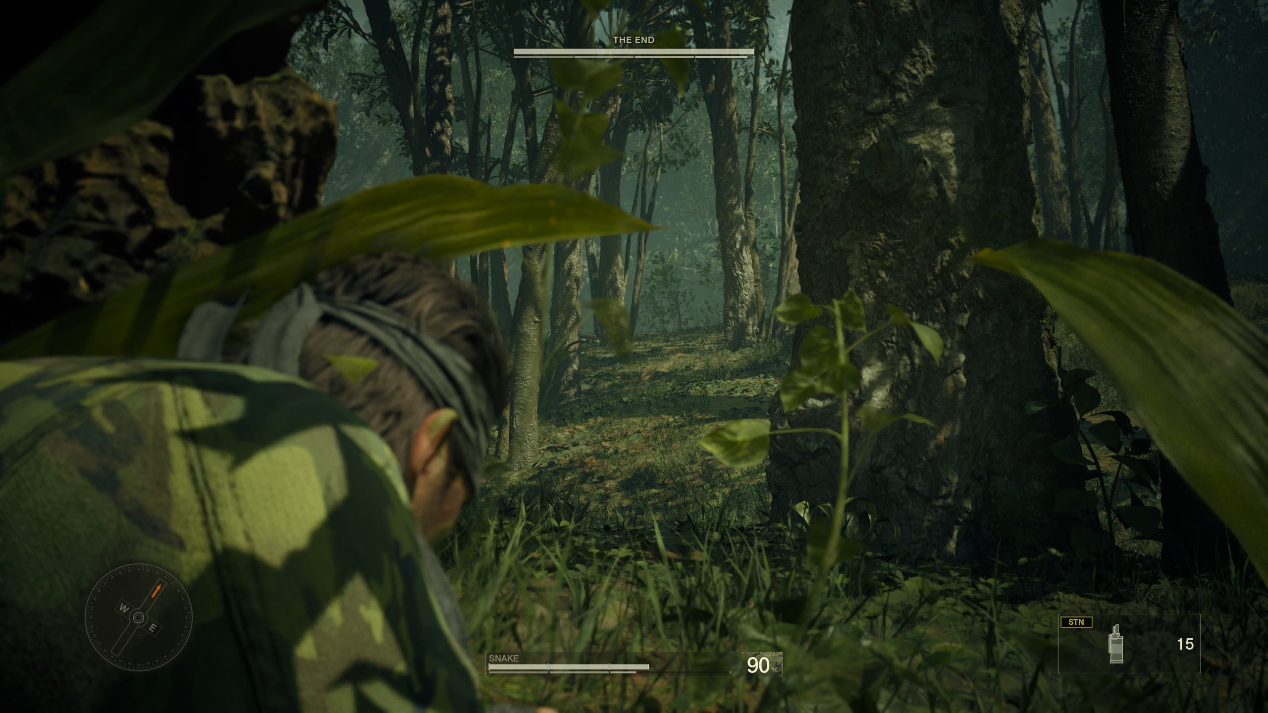 The fight against The End requires a good fundamental understanding of the stealth mechanics. Sneaking up behind him is essential. Firing weapons from afar works, too.