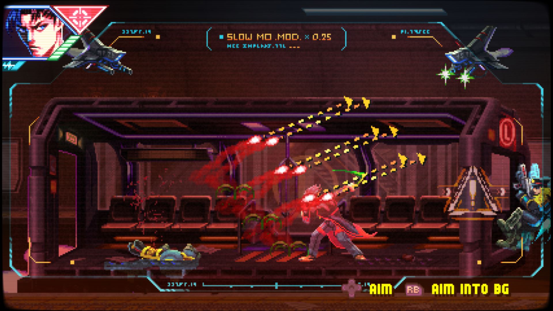 Bullet time is a mechanic in Neon Inferno that allows players to redirect deflected bullets right back at enemies for extra damage.