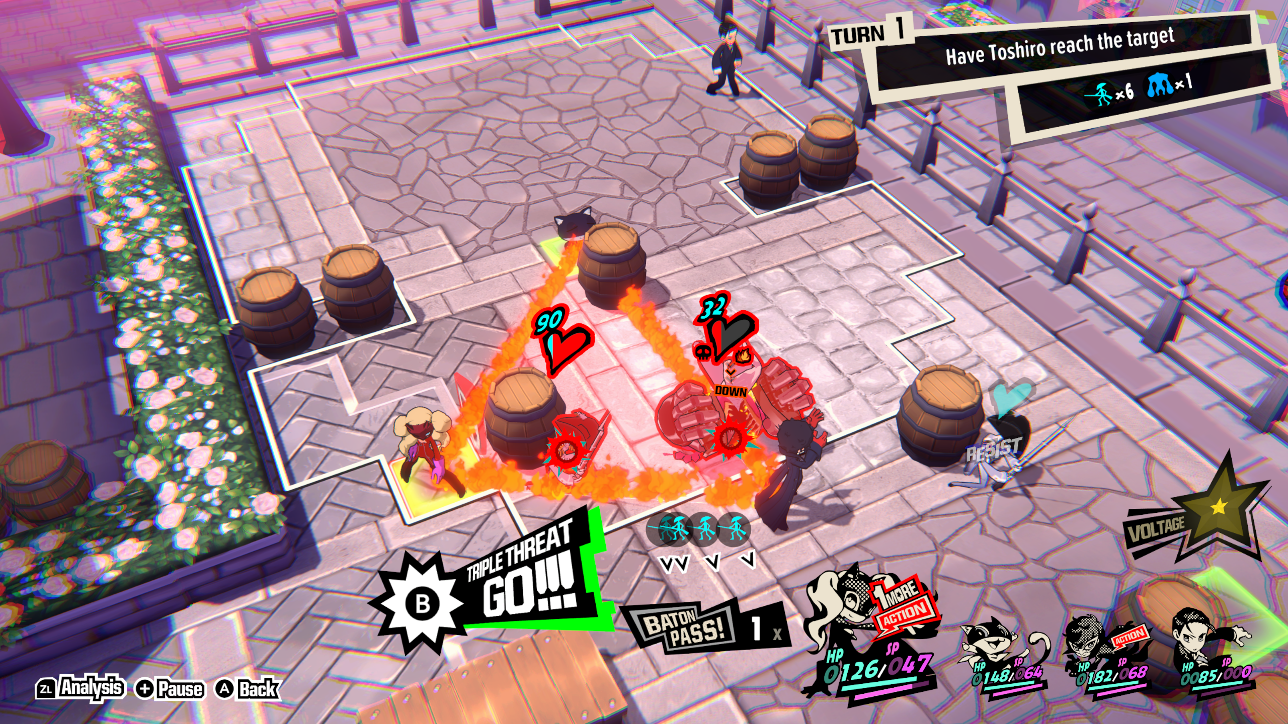 Triple Threat attack has 2 enemies within its area of attack