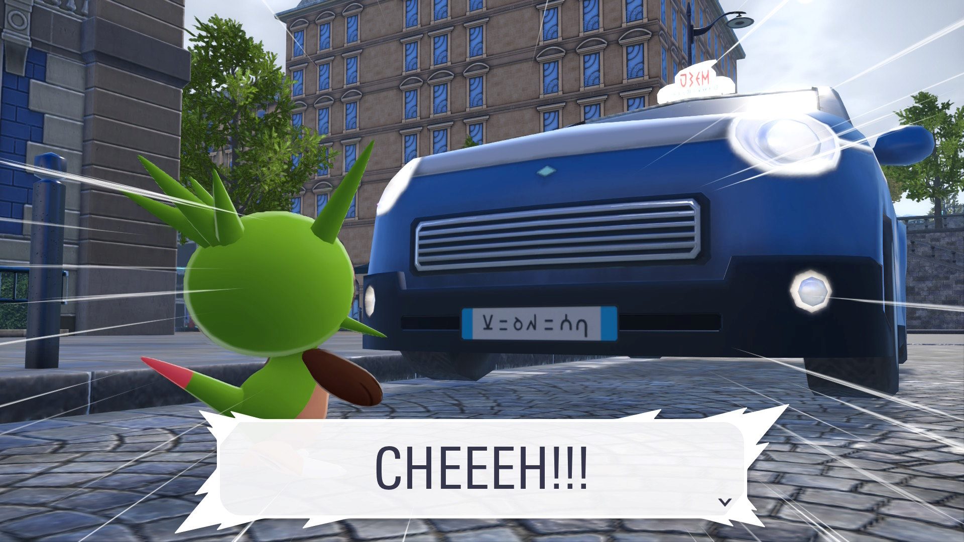Chespin in one of the side missions keeps trying to fight cars. It’s one example of how the world feels very Pokémon-esque.