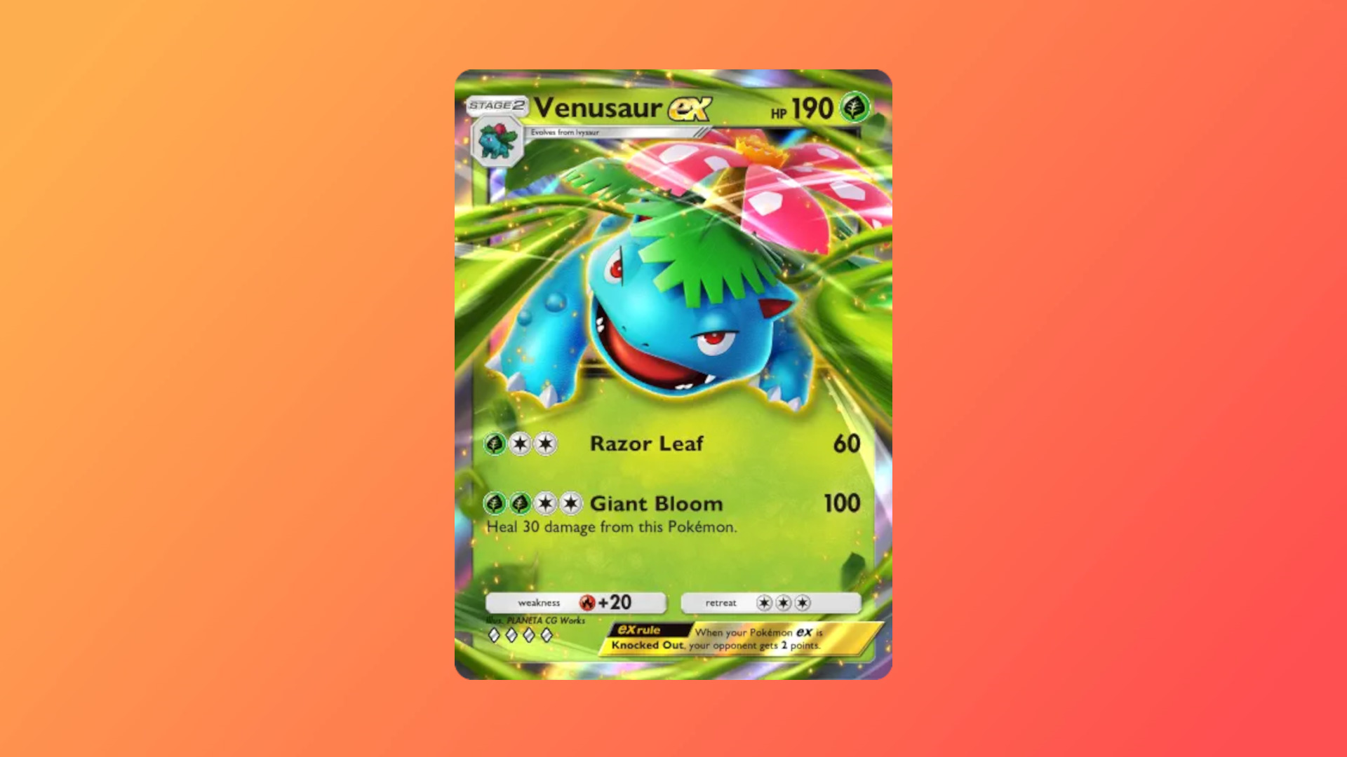 Venusaur EX is an absolute titan. Super high health, good damage, and guaranteed healing may make it practically unkillable for opponents