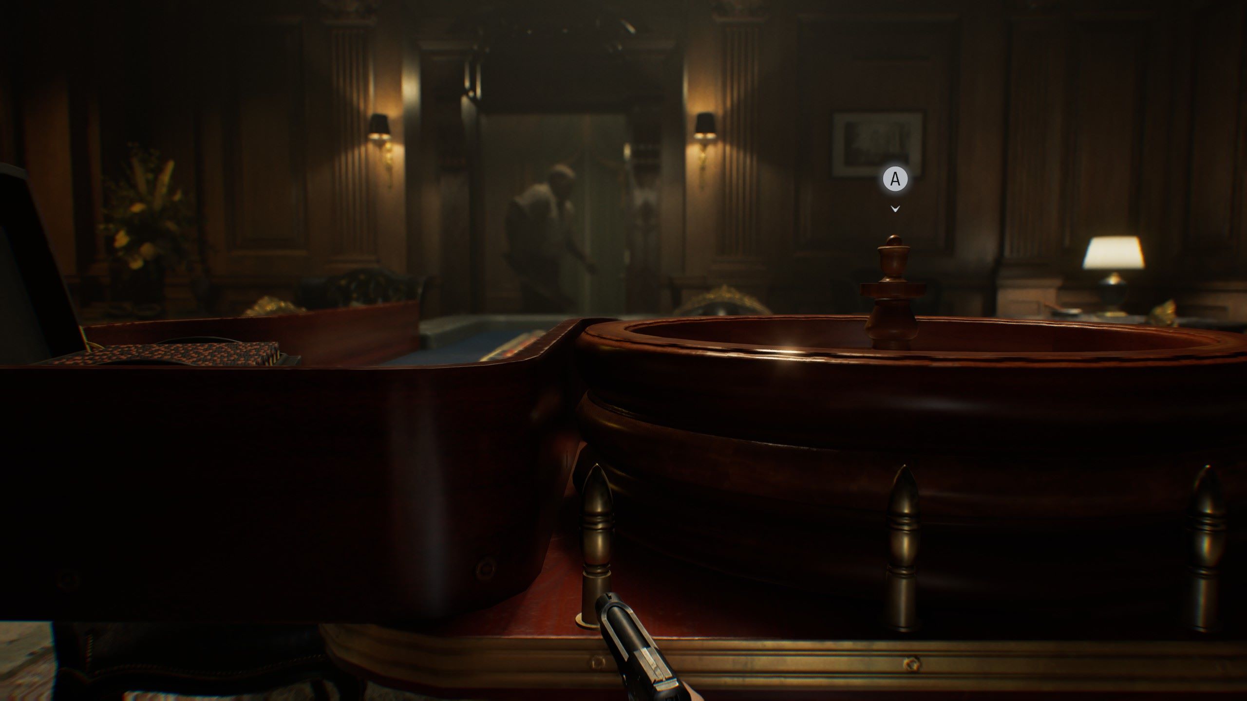 Grace hiding in the parlor room, away from the chef.