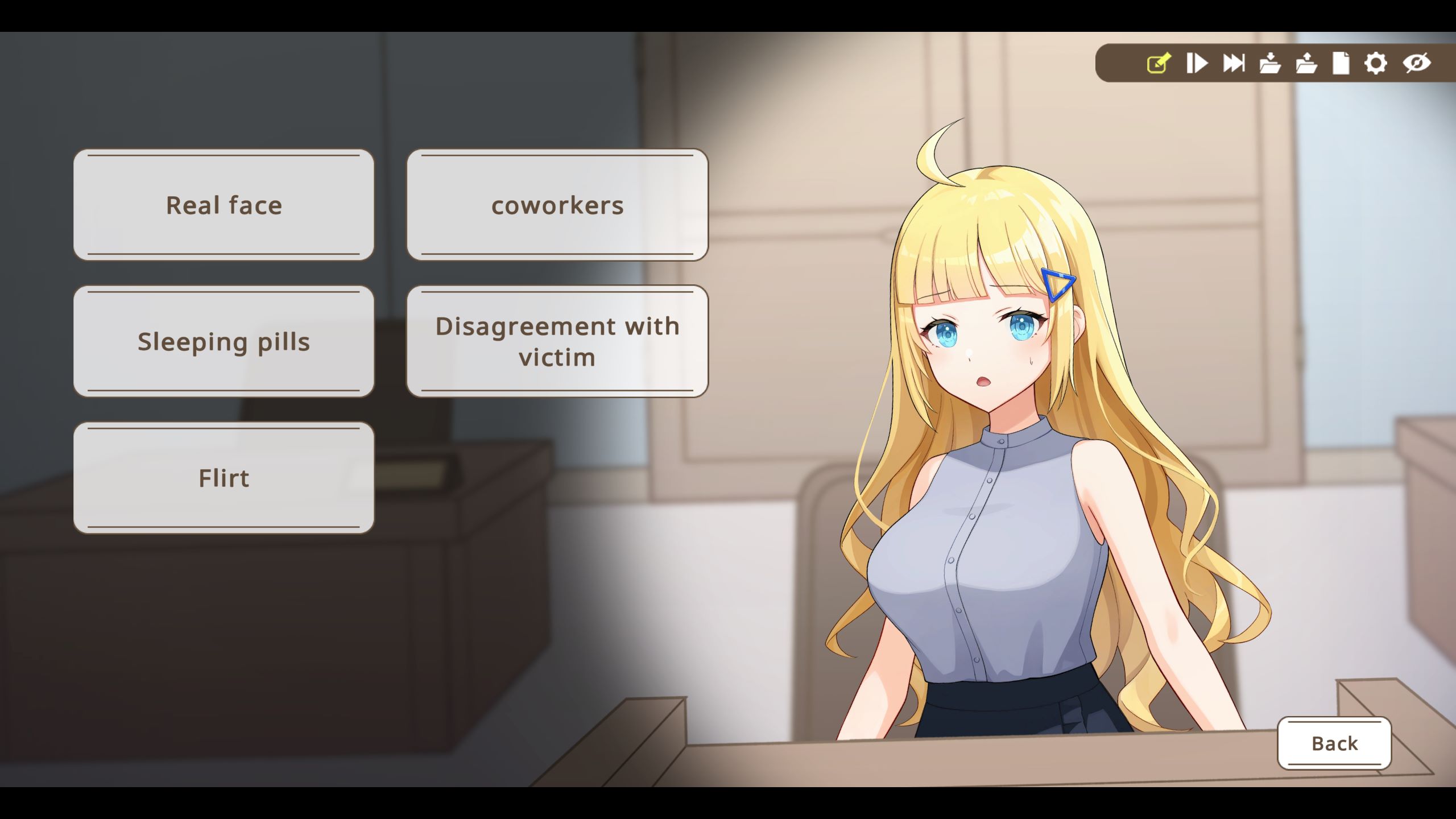 Amanda Childs being interrogated via one of the main gameplay mechanics.