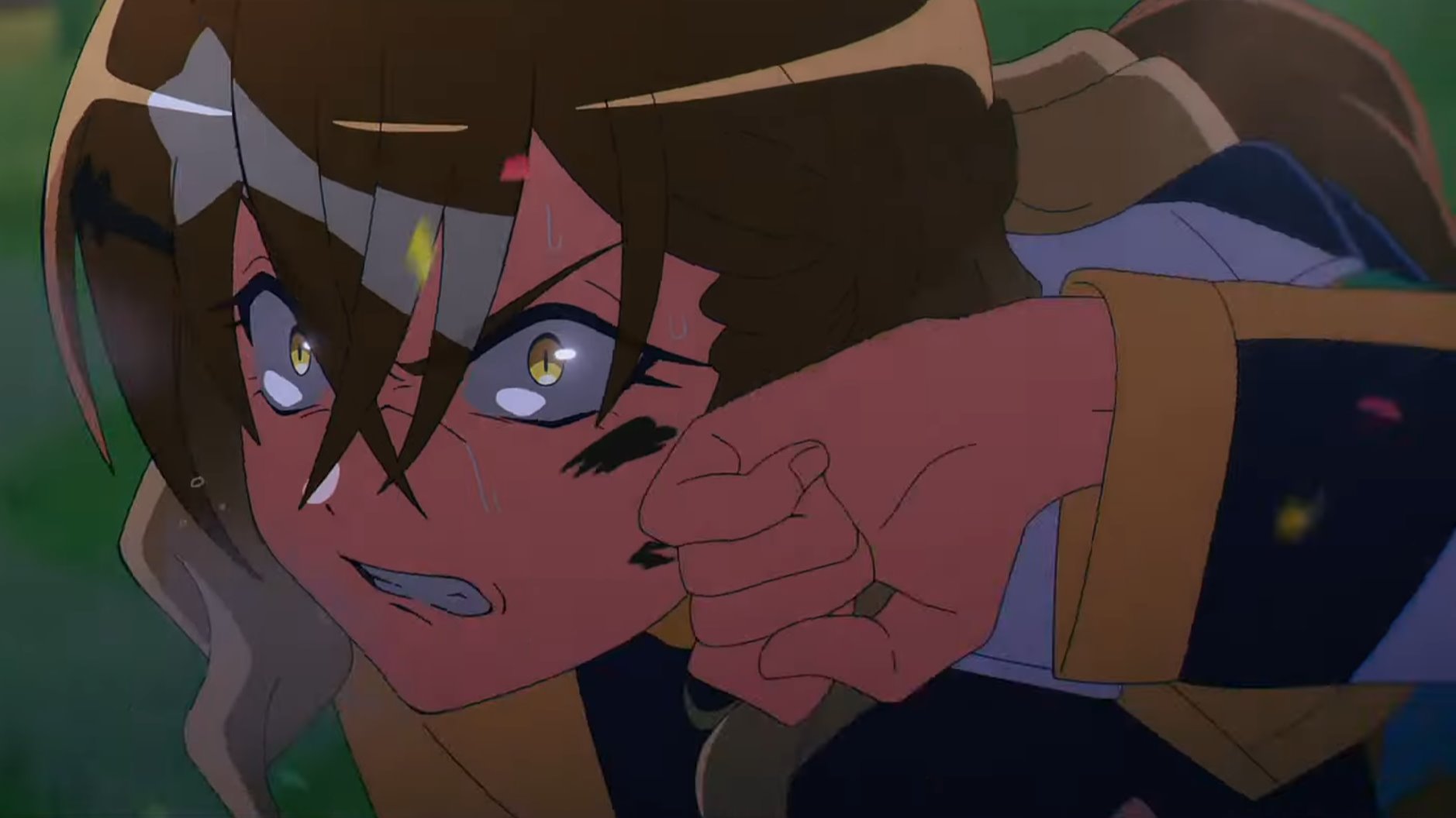 Jungle Pocket incredibly angry after losing. Humiliated, she wipes the dirt off her face with her fist.